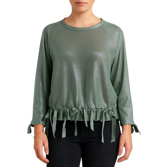 TOV Los Angeles Metallic Tie-Hem Top Size 38 NWT Shiny Iridescent Glam Grunge - Picture 2 of 15